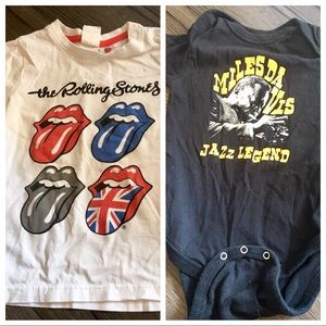 Lot 2 baby Ts Rolling Stones& Miles Davis 12-18m